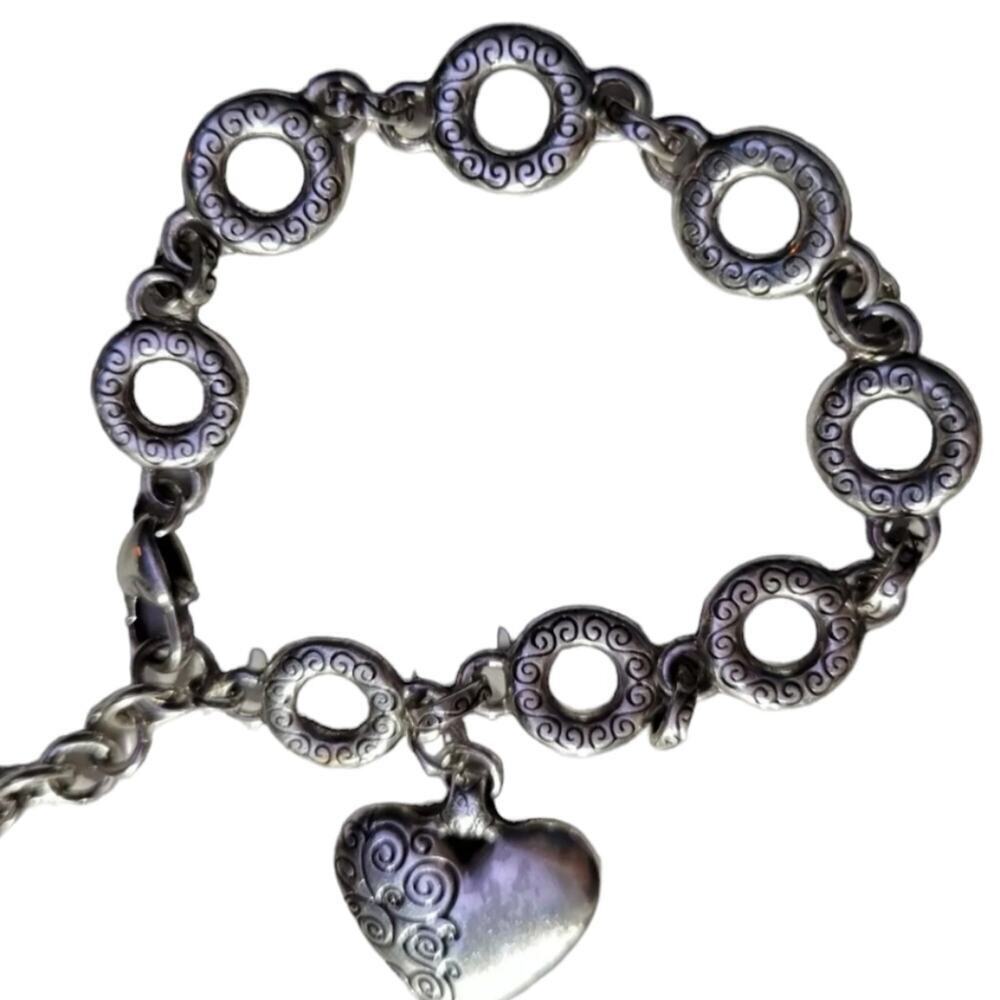 Brighton BRITISH MOD Silver Circle Link Bracelet Half-Scrolled Heart Charm - Picture 5 of 7